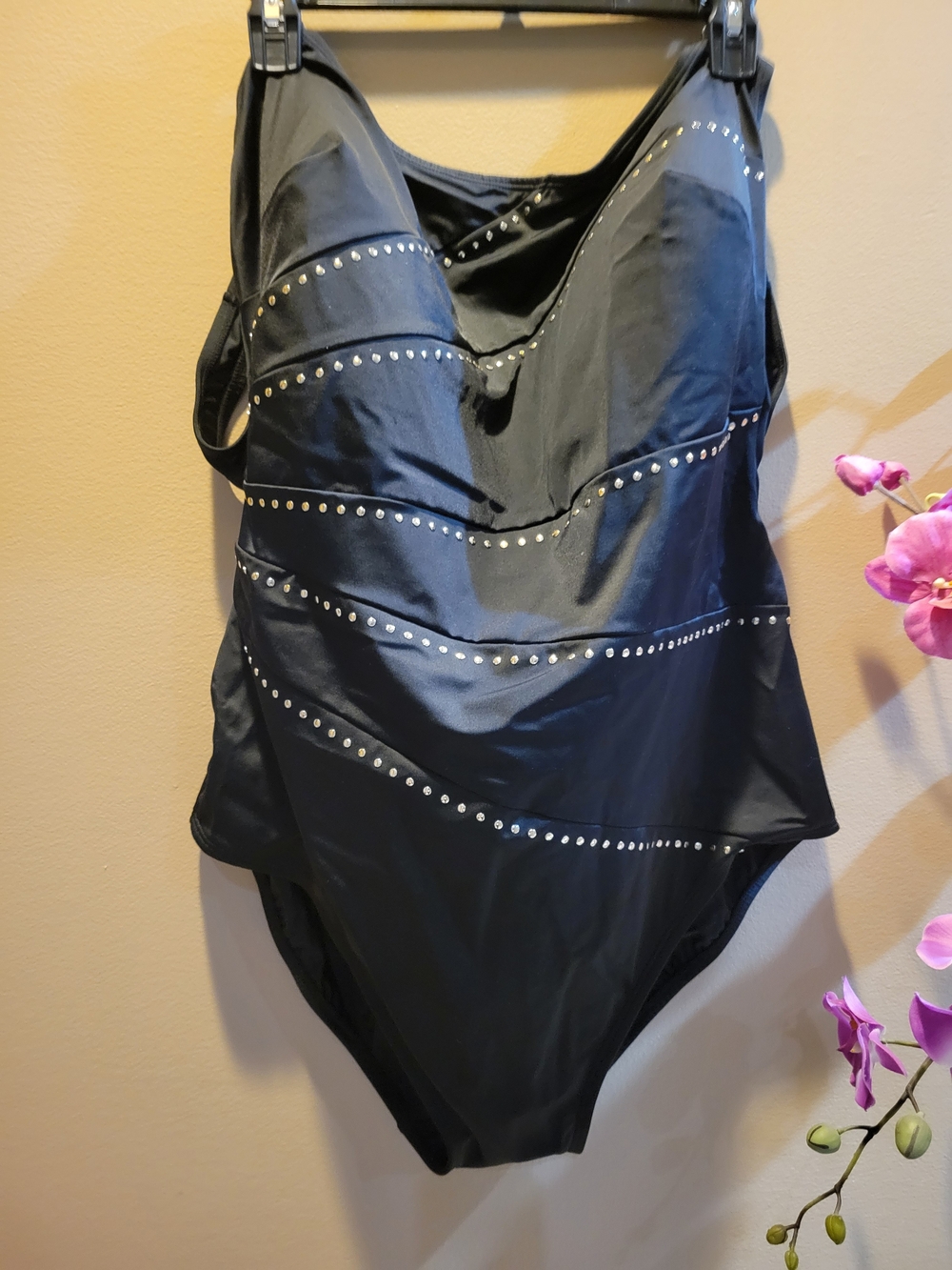 Longitude Black One-Piece Swim Suit with Silver Stud Accents